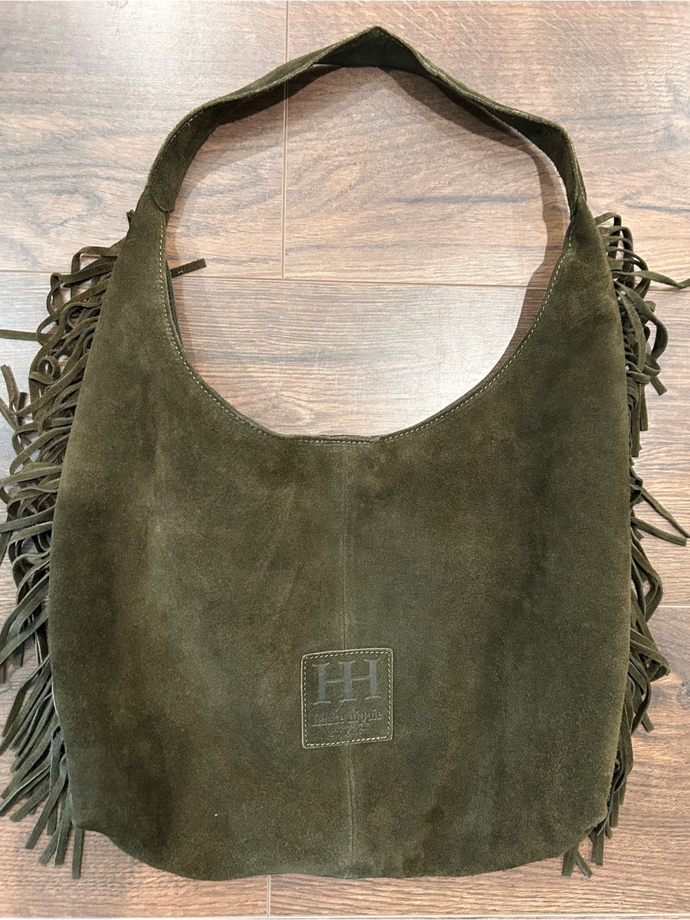 Haute Hippie Suede Fringe Hobo Bag - Olive Green
